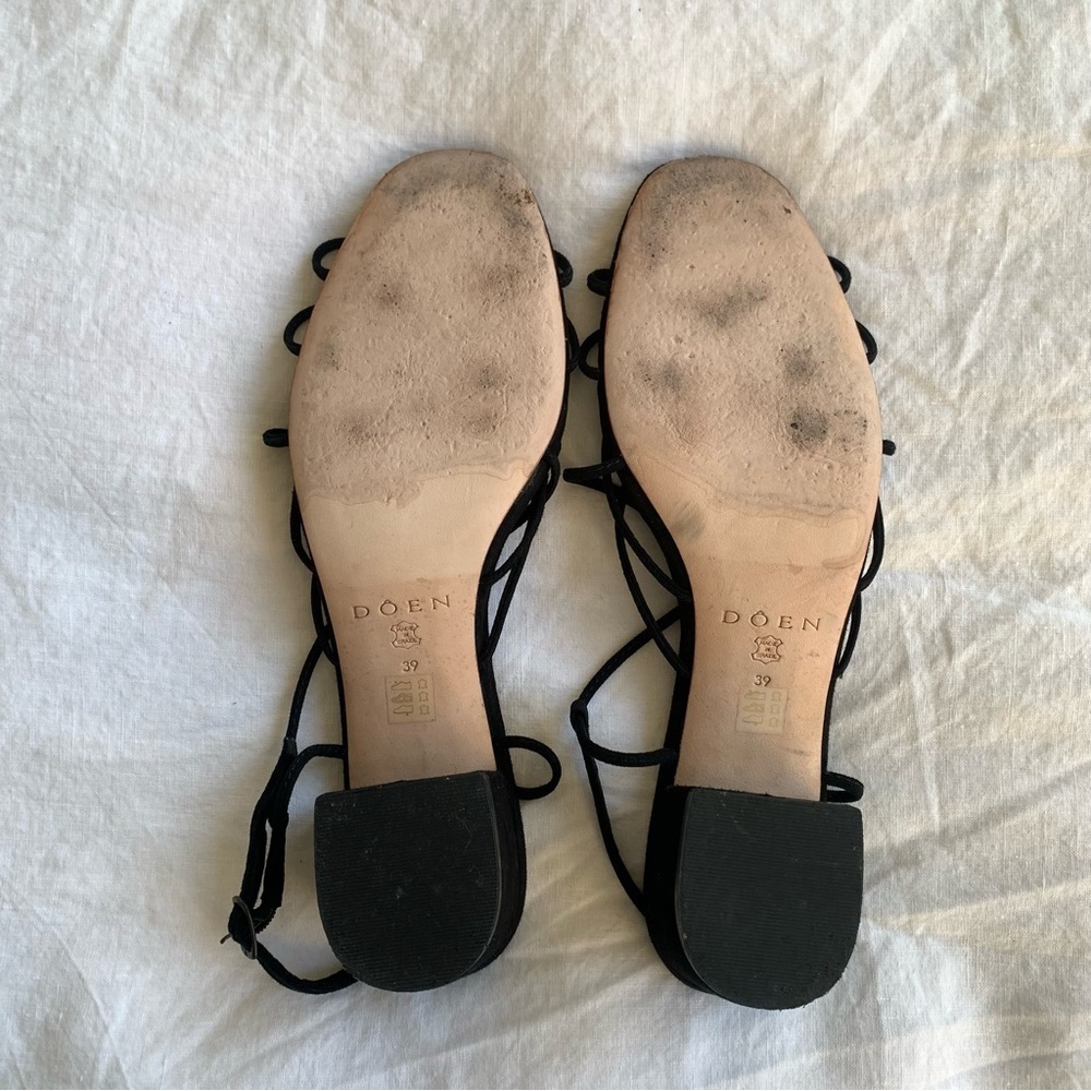 Doen Reve Strappy Knot Suede Block Kitten Low Heel Sandals Black - Picture 12 of 13